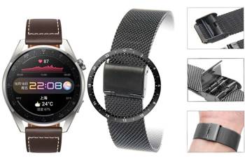 Opaska pasek bransoleta Milanese band z zapięciem Huawei Watch 3 PRO 48mm czarna + szkło 5D