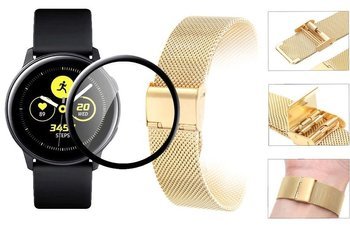 Opaska pasek bransoleta Milanese band z zapięciem Samsung Galaxy WATCH Active 2 40mm złota +szkło 5D