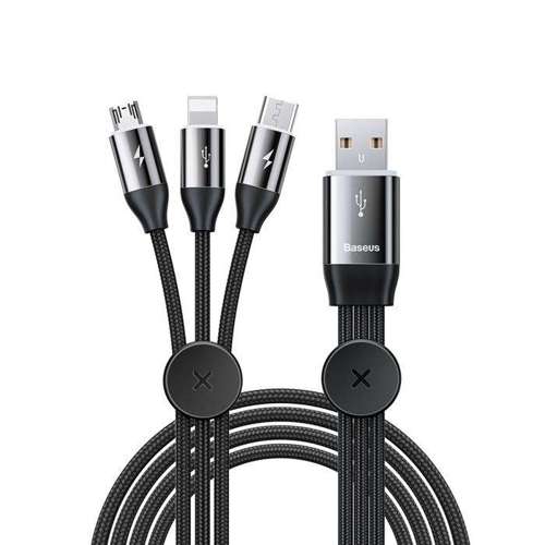 Baseus kabel 3w1 USB - micro USB / Lightning / USB Typ C przewód w nylonowym oplocie 3.5A 1m czarny (CAMLT-FX01)