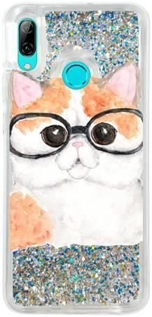 Etui kotek w okularach rysunek brokat na Huawei P Smart 2019 V2