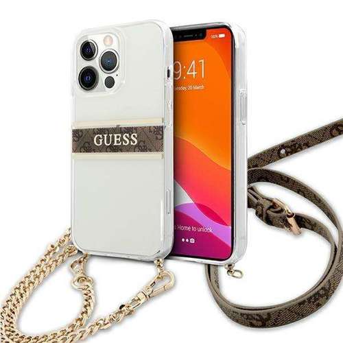Guess GUHCP13LKC4GBGO iPhone 13 Pro / 13 6,1" Transparent hardcase 4G Brown Strap Gold Chain