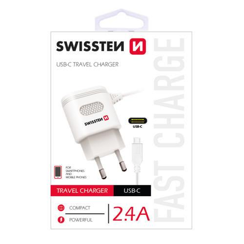 Ładowarka sieciowa SWISSTEN USB-C 2,4A biała