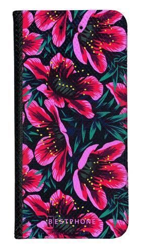 Portfel Wallet Case Sony Xperia XZ4 różowo czarne kwiaty